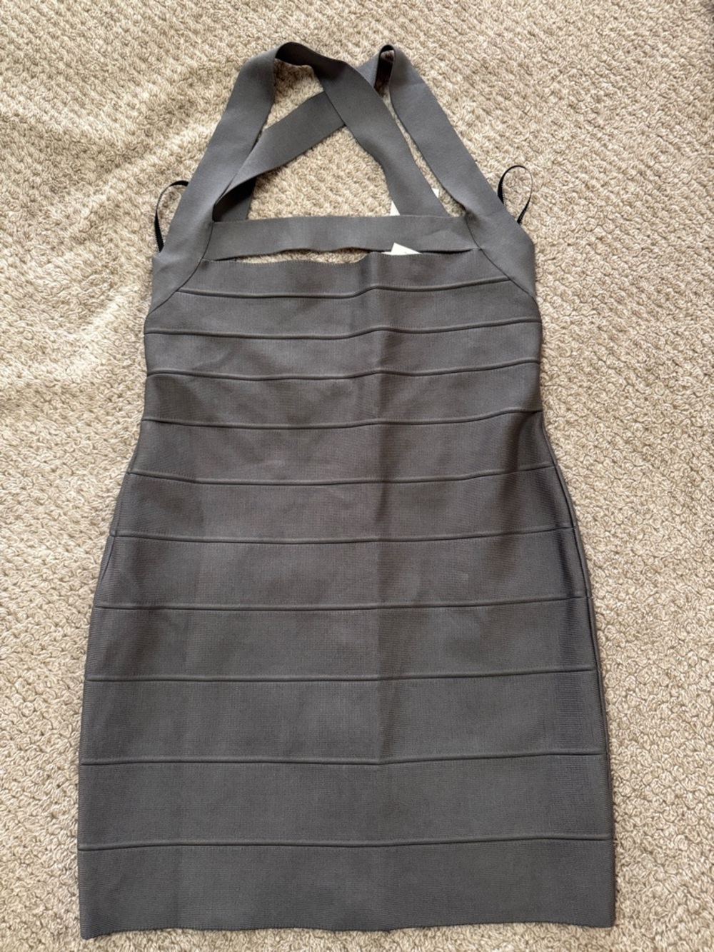 Herve Leger Charcoal Gray Cross-Strap Bandage Mini Dress
